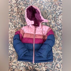 L.L. Bean Kids Colorblock Down Puffer Jacket, Size 4 Small, Pink and Navy